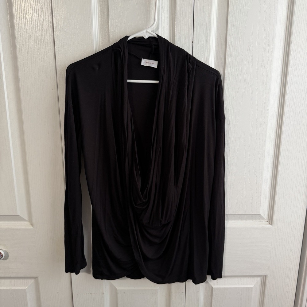 Bellino Black Drapey Wrap Long Sleeve Cardigan Women's Size Medium Preppy Office